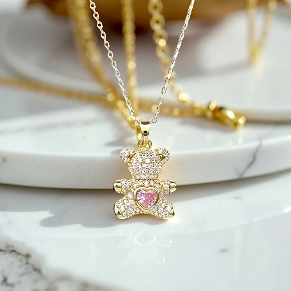 Sparkly Rhinestone Bear Pendant Necklace